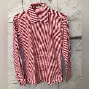 Red Burberry button down shirt